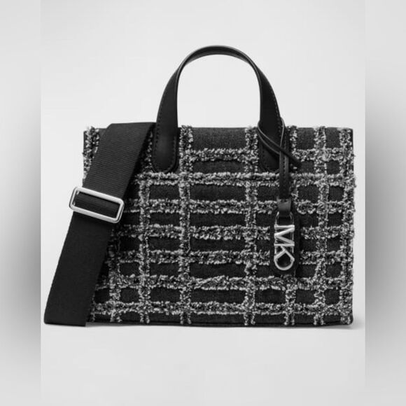 MICHAEL Kors Gigi small distressed Cotton Messenger Bag in Black - Picture 1 of 5